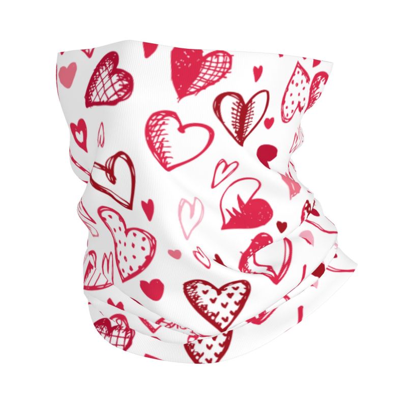 Neck Gaiter Face Cover - Bandana Hati Cinta Merah Muda Penghangat